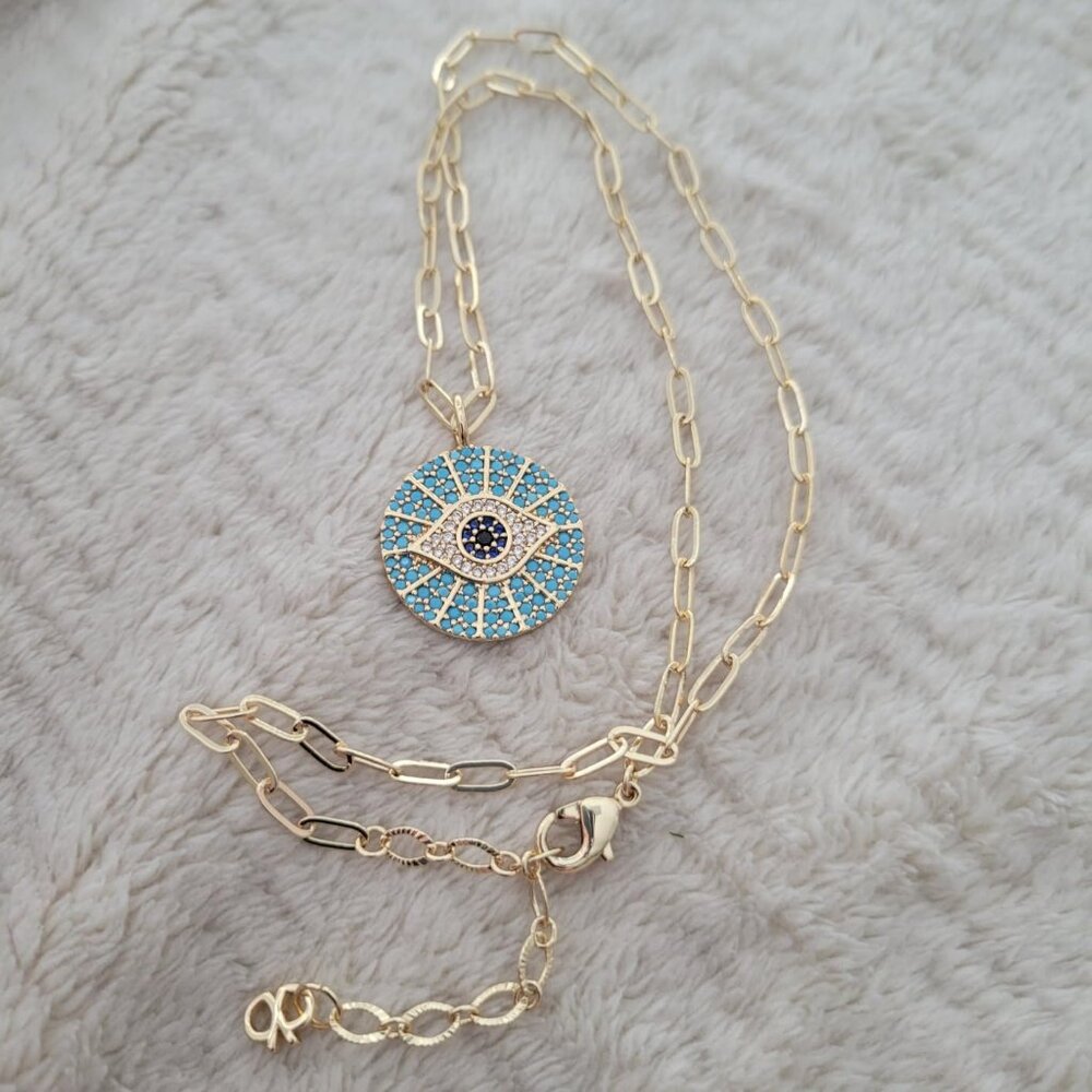 Neiman Marcus 14k Gold Plated Evil Eye Pendant Necklace